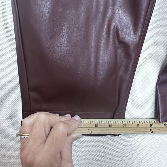 Women's High-Rise Faux Leather Tapered Ankle Pull-On Pants Sz S NWT Burgundy - Picture 8 of 15